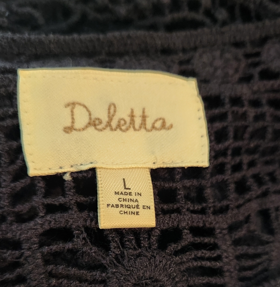 Women's Deletta Anthropologie Crochet Navy Blue Shirt, Size L - Picture 2 of 12